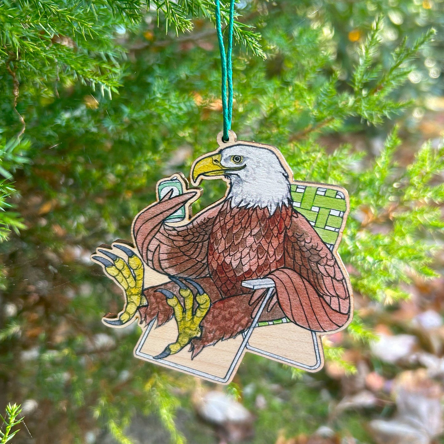 Bald Eagle Tailgate - 3.5" illustrated wooden tree ornament