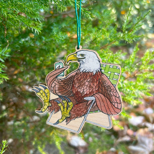 Bald Eagle Tailgate - 3.5" illustrated wooden tree ornament
