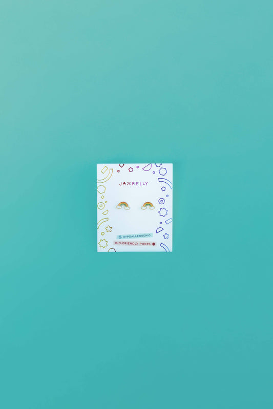 Rainbow Enamel Flat Back Kids Earrings