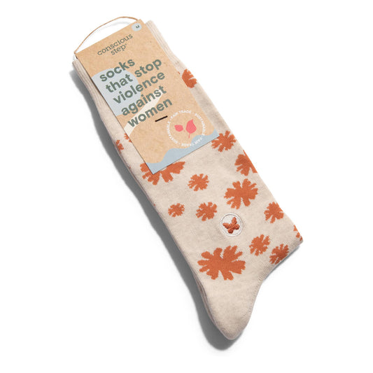 Socks that Stop Violence Against Women (Orange Flowers): Medium