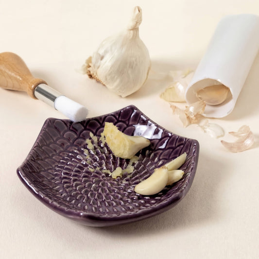 Ceramic Garlic Grater, 3-Piece Set – Eggplant