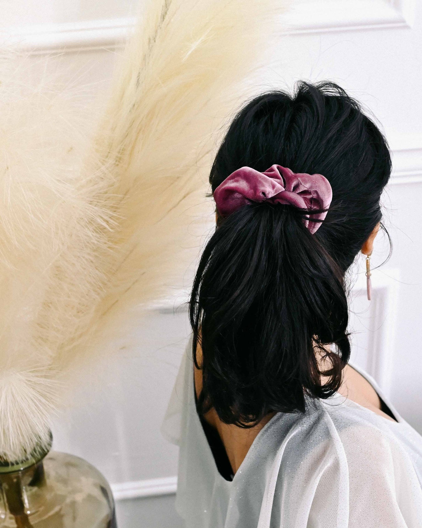 Velvet Deep Lavender Zipper Pocket Scrunchie