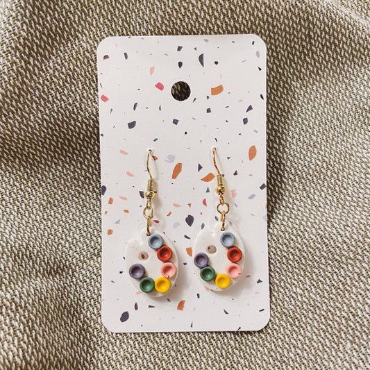 Artist Paint Palette Earrings, White Speckled