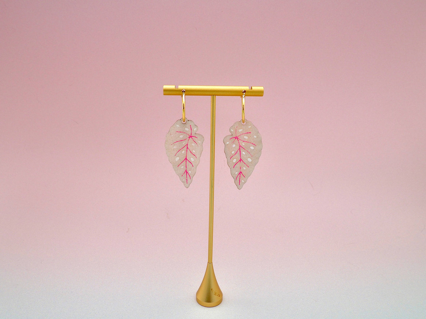 Pink Begonia and Monstera leaf earrings