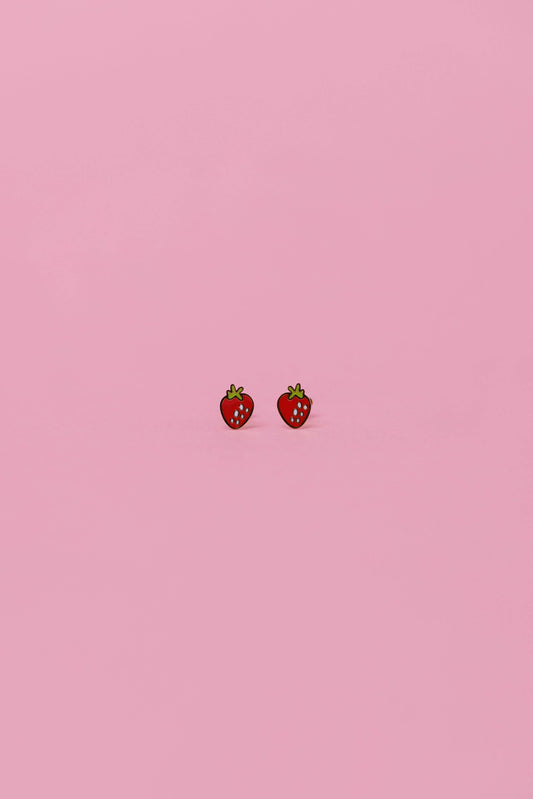 Strawberry Enamel Flat Back Kids Earrings