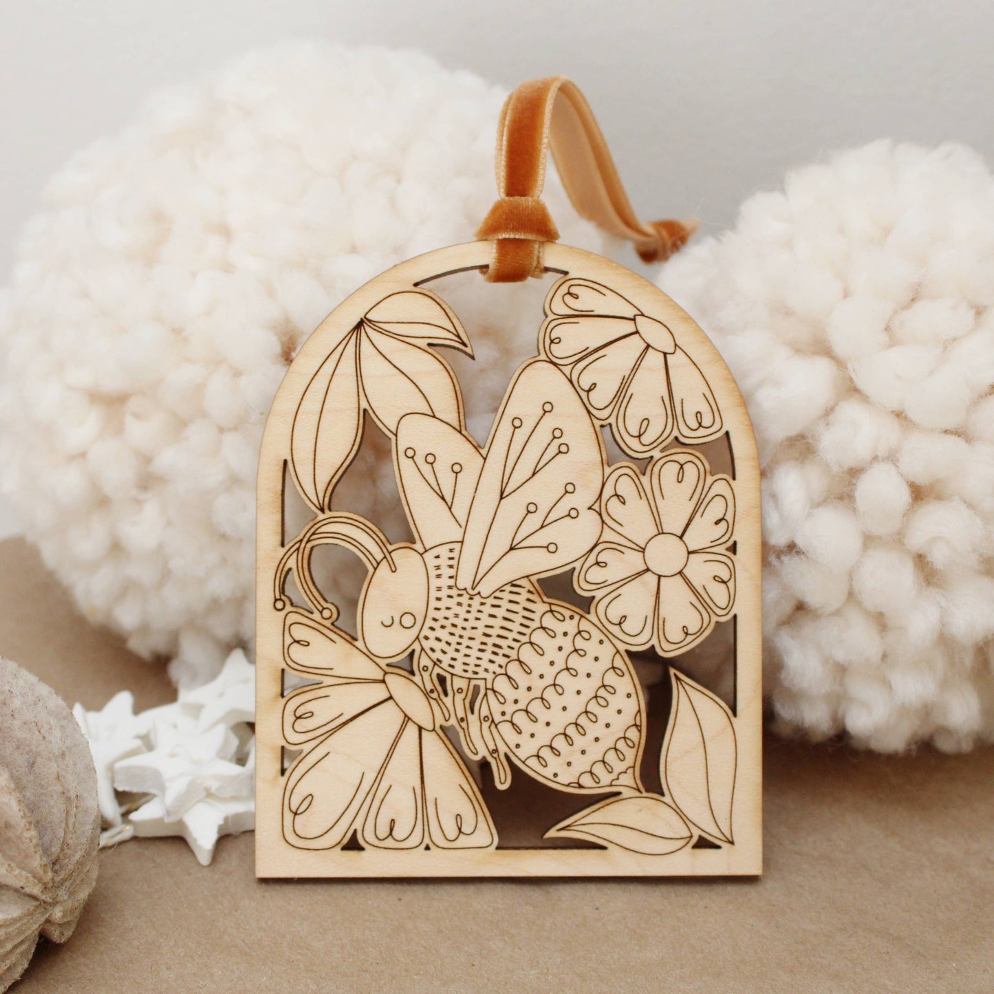 Wooden arch bee christmas holiday ornaments