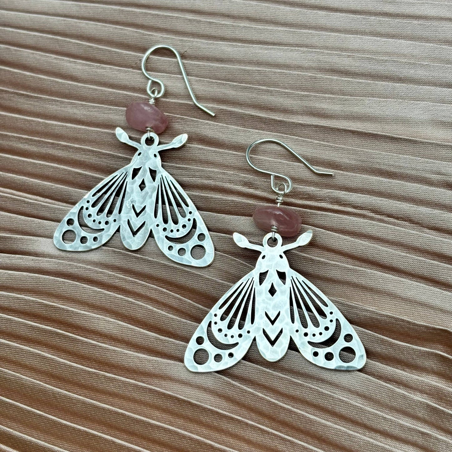 Handmade Anahata Earrings | Moth | Rose Quartz | Nature