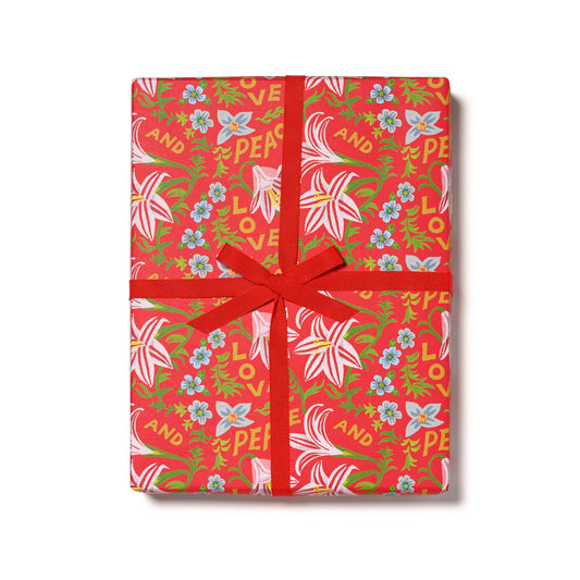 Peace and Love Amaryllis holiday wrapping paper