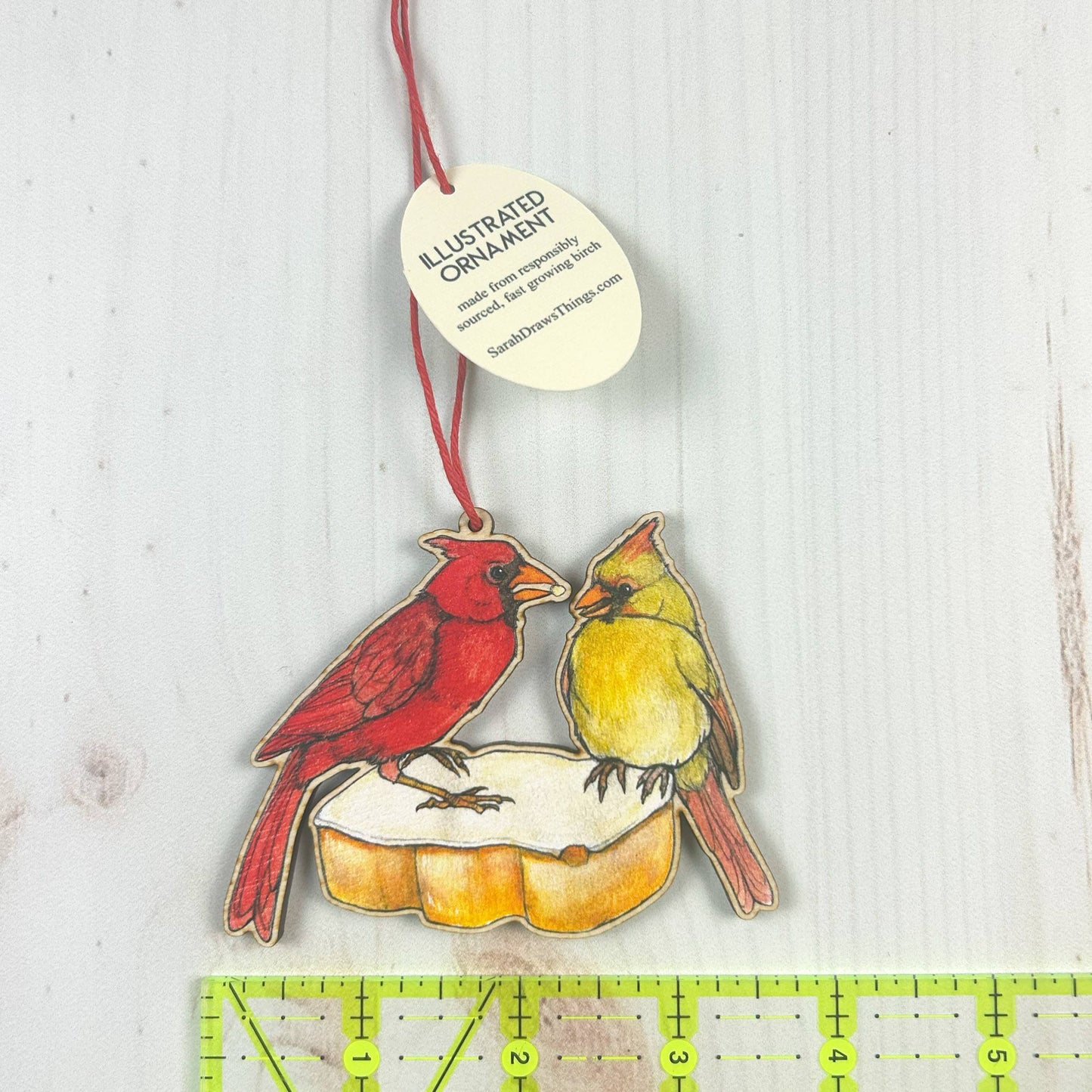 Cardinal Tastykake - 3.5" illustrated wooden tree ornament