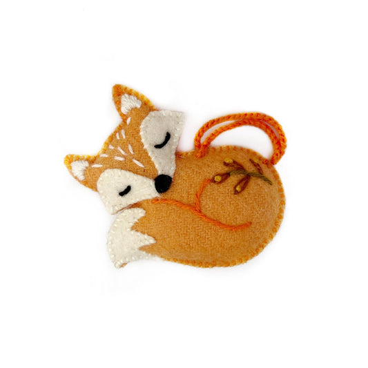Sleeping Fox Embroidered Wool Christmas Ornament