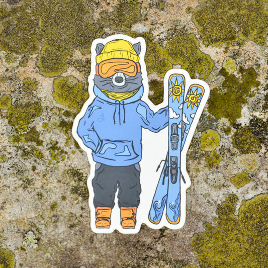 Skiing Raccoon Sticker
