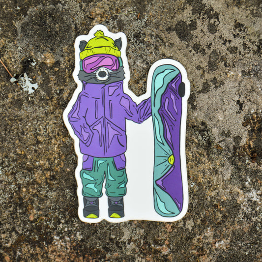 Snowboarding Raccoon Sticker