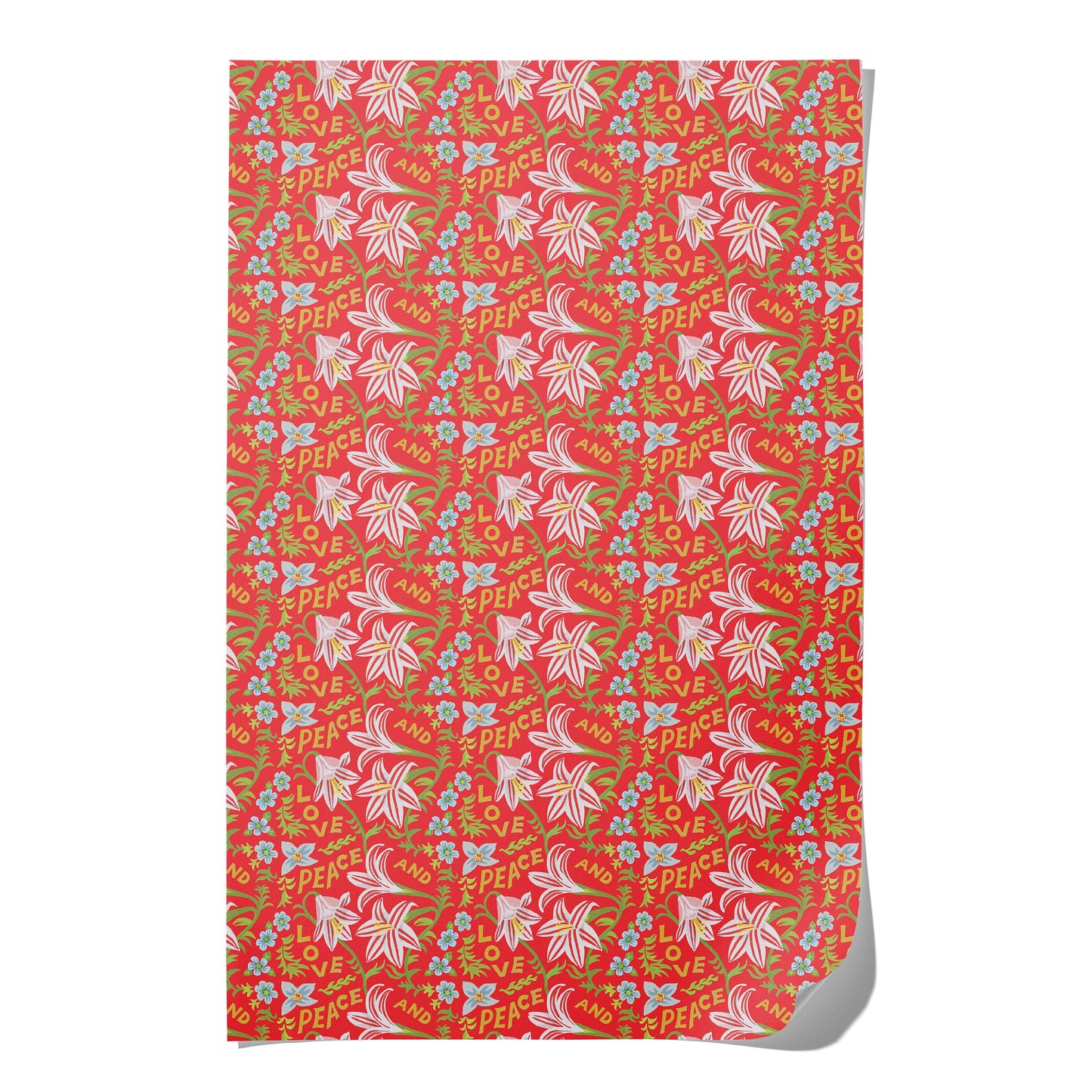 Peace and Love Amaryllis holiday wrapping paper