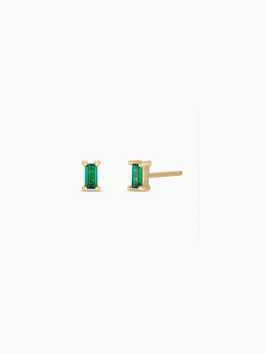 Baguette - Emerald - Gold Earrings