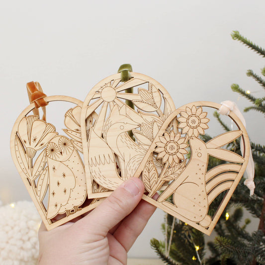Wooden arch fox christmas holiday ornaments