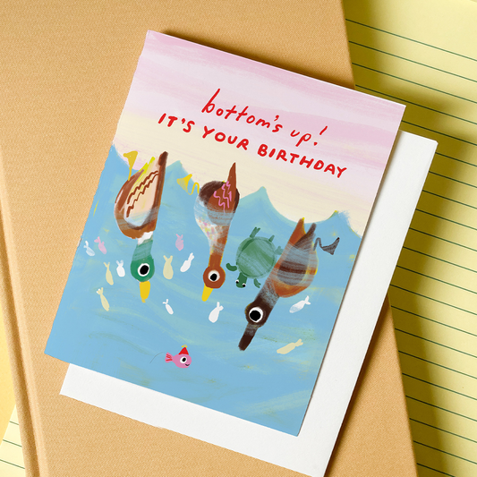 Bottoms Up Birthday - Funny Pun Birthday Card