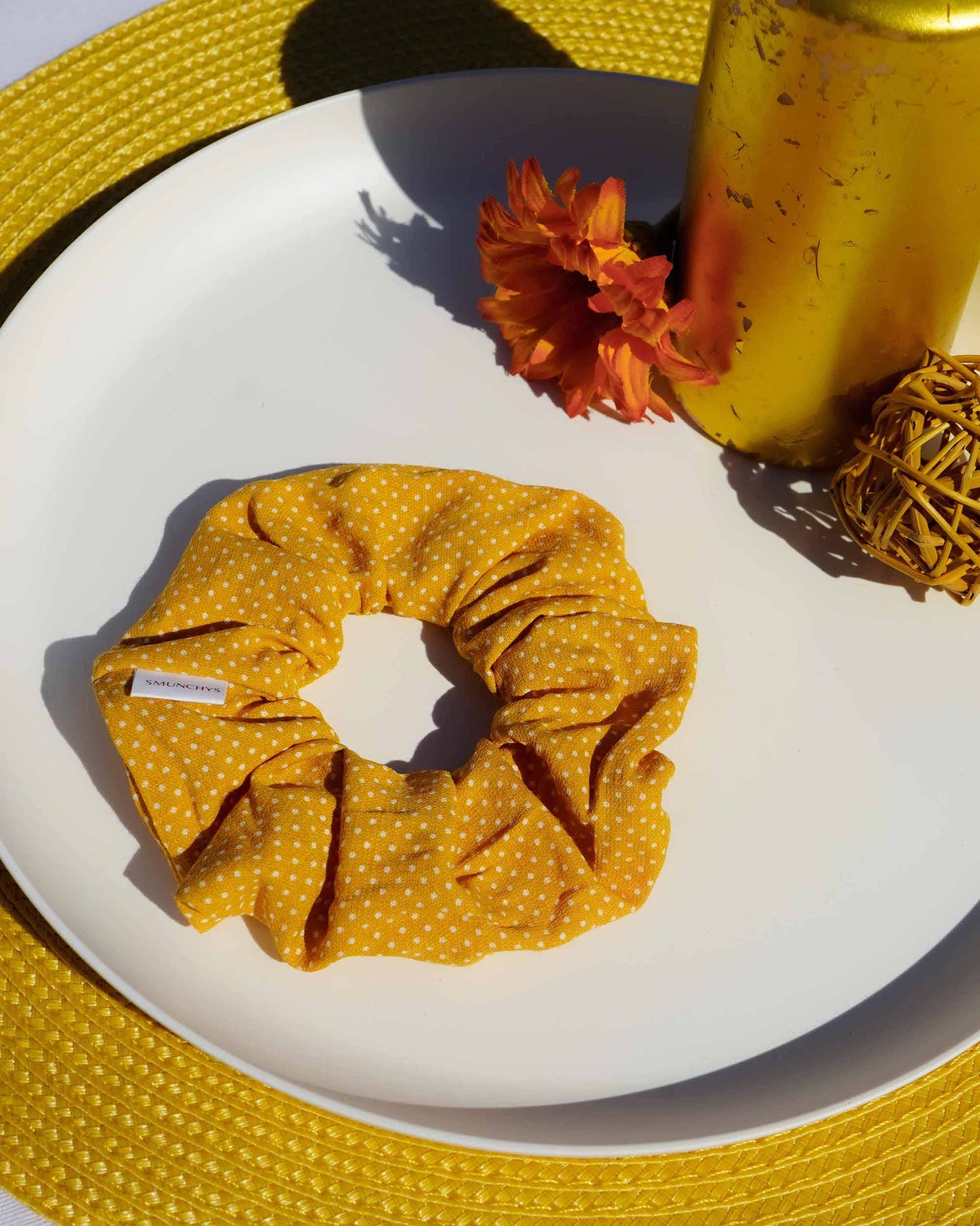 Mustard Polka Dot Zipper Scrunchie