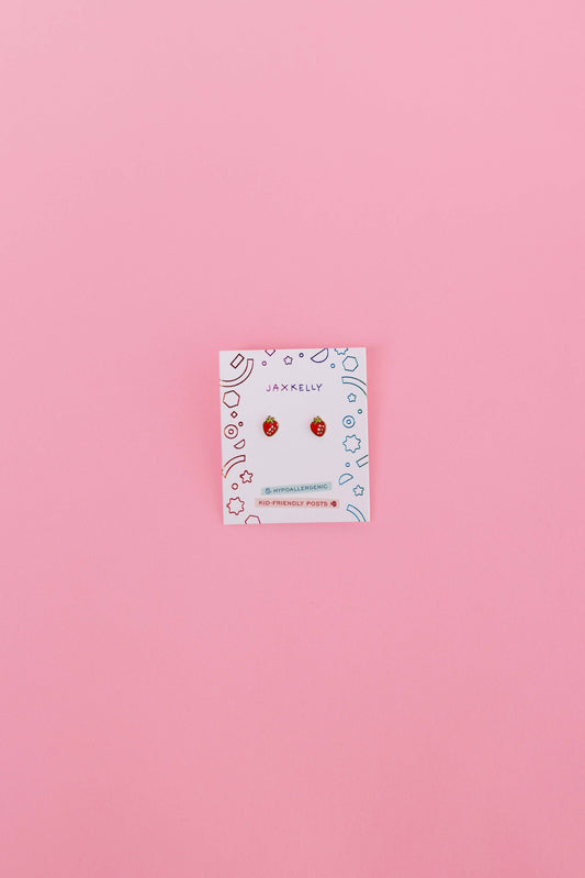 Strawberry Enamel Flat Back Kids Earrings