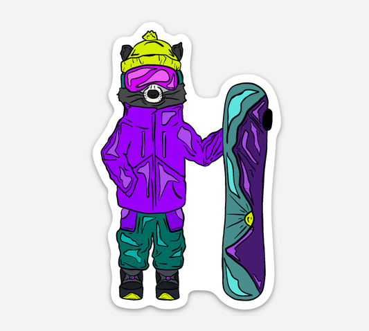 Snowboarding Raccoon Sticker