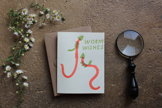Worm Wishes Letterpress Christmas Holiday Card
