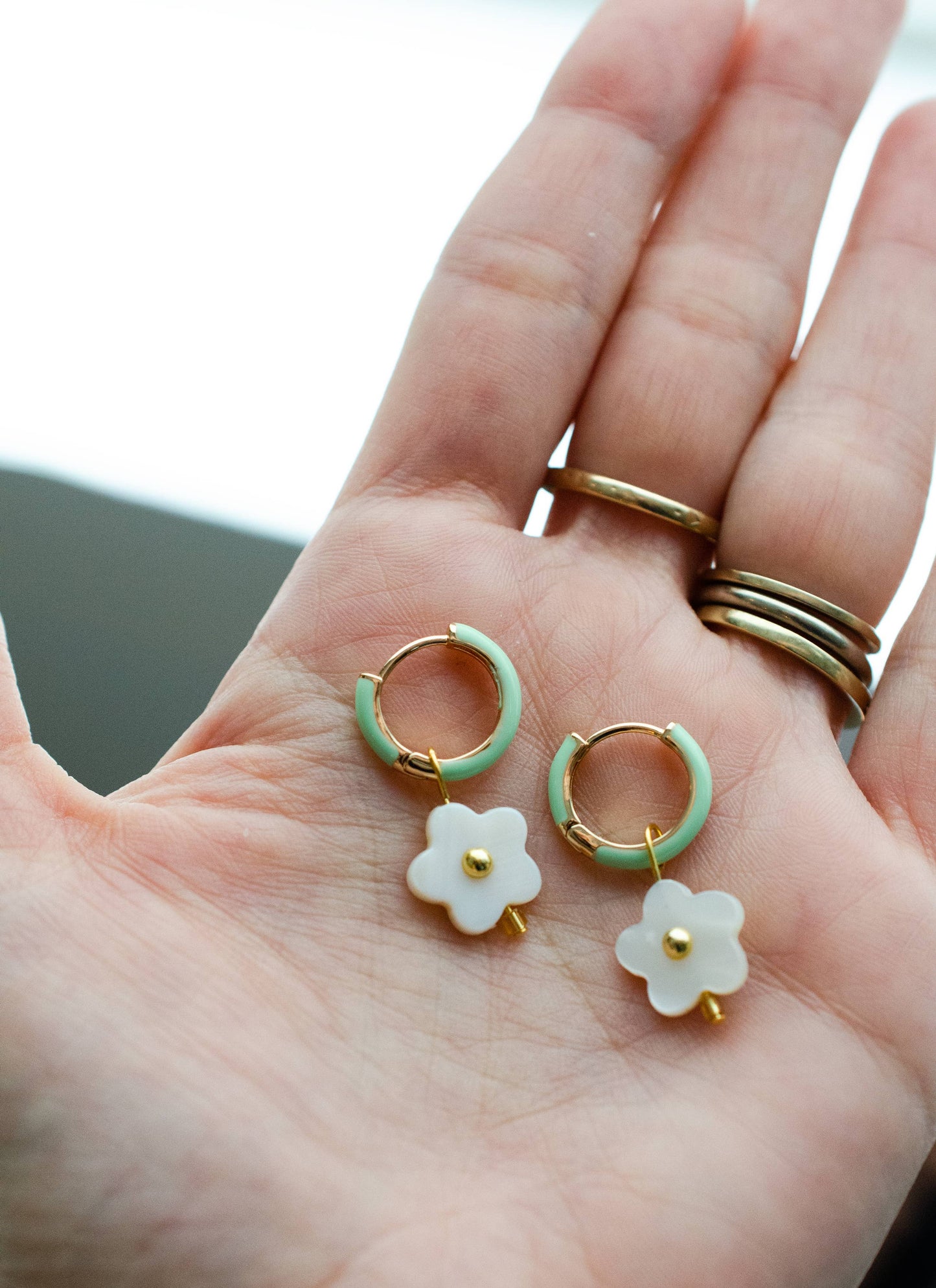 Flower Enamel Huggie Hoop Earrings