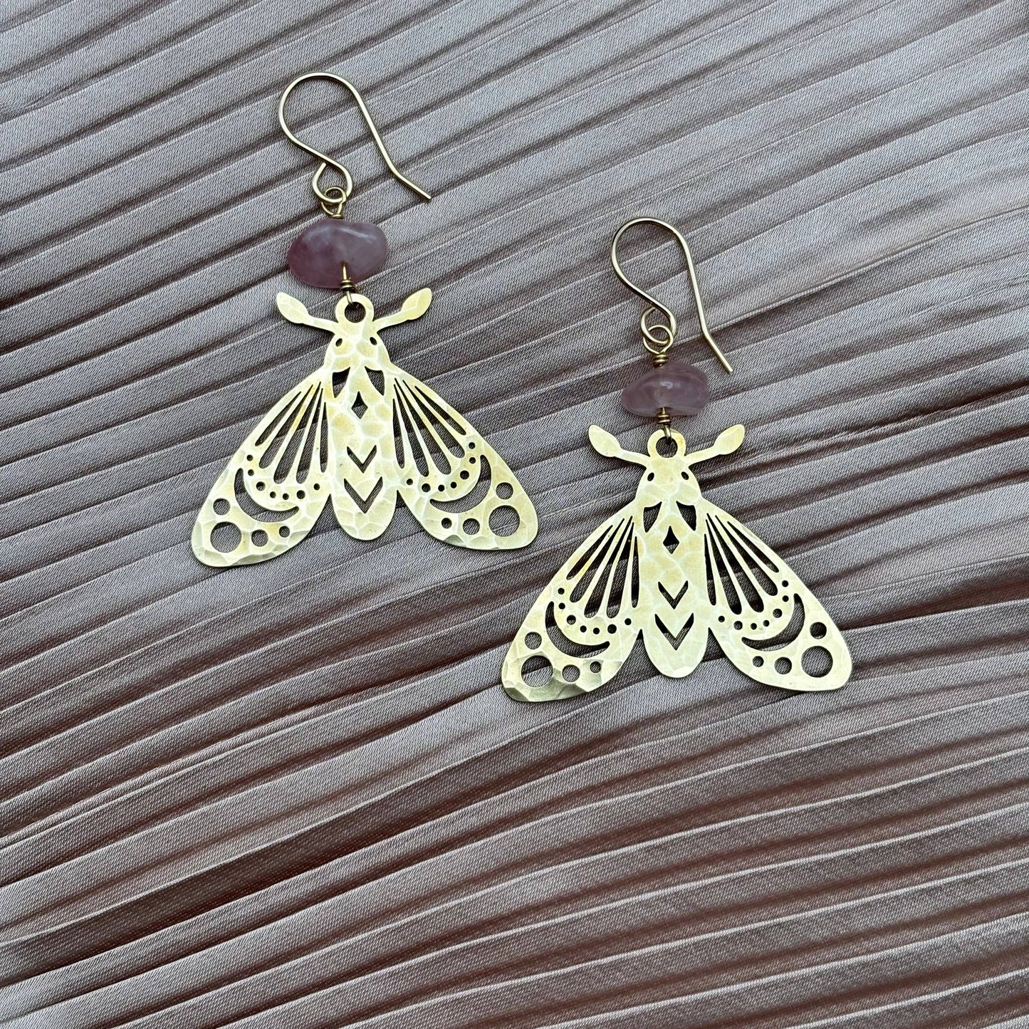 Handmade Anahata Earrings | Moth | Rose Quartz | Nature