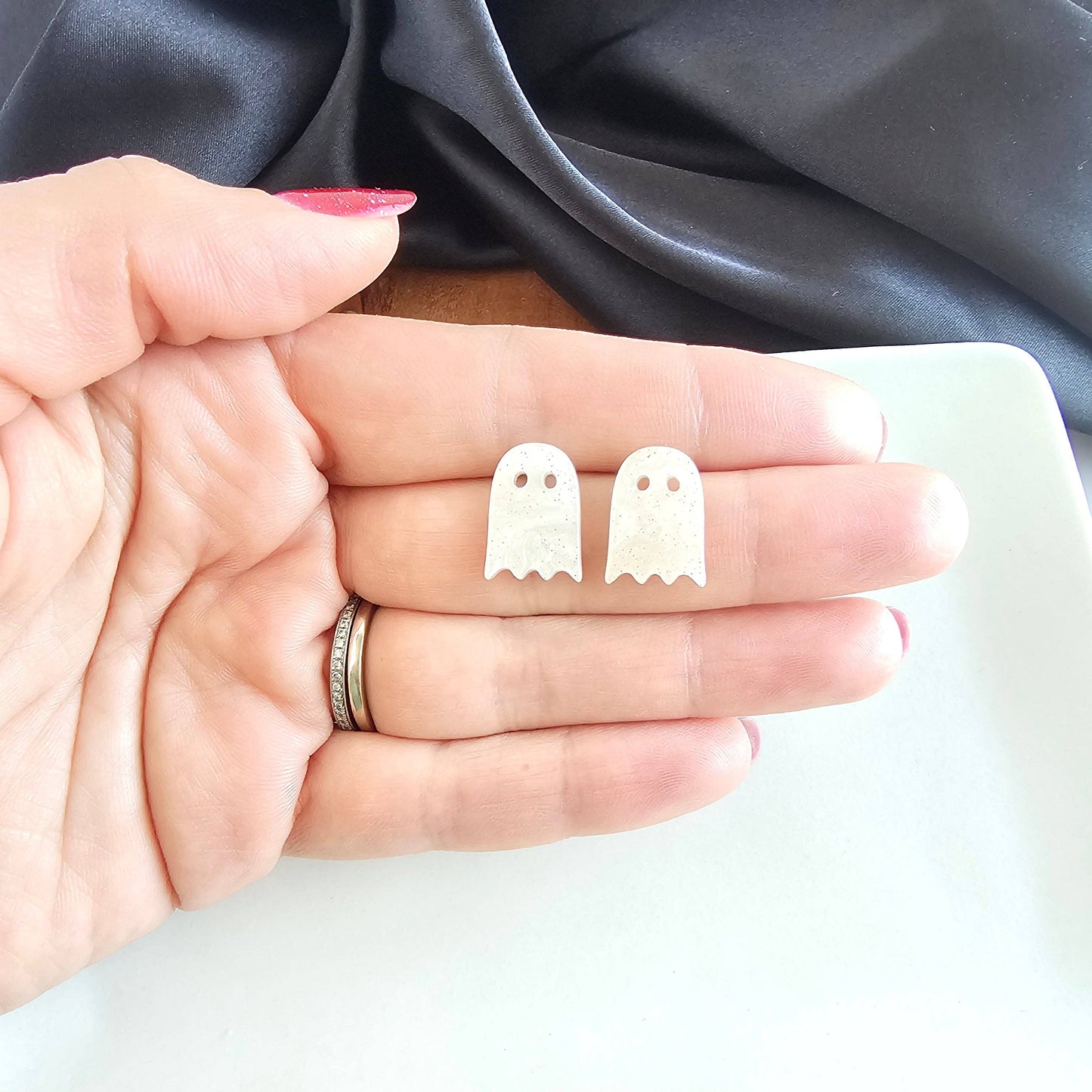 Mini Ghost Studs - White Shimmer // Jewelry, Halloween, Earrings
