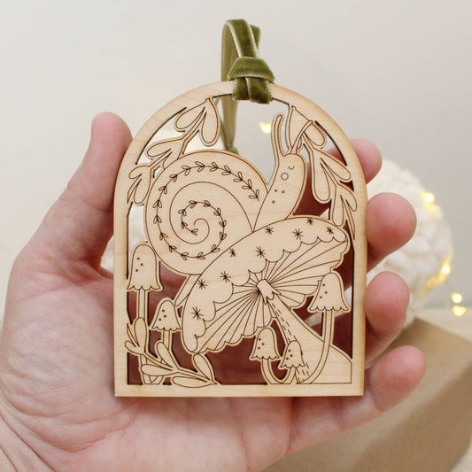 Wooden arch snail christmas holiday ornaments