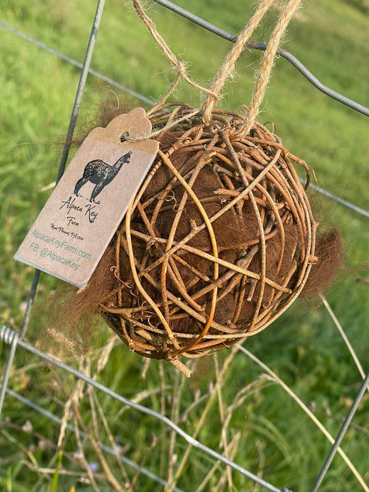 Alpaca-Fleece Filled Bird Nest Starter Grapevine Ball