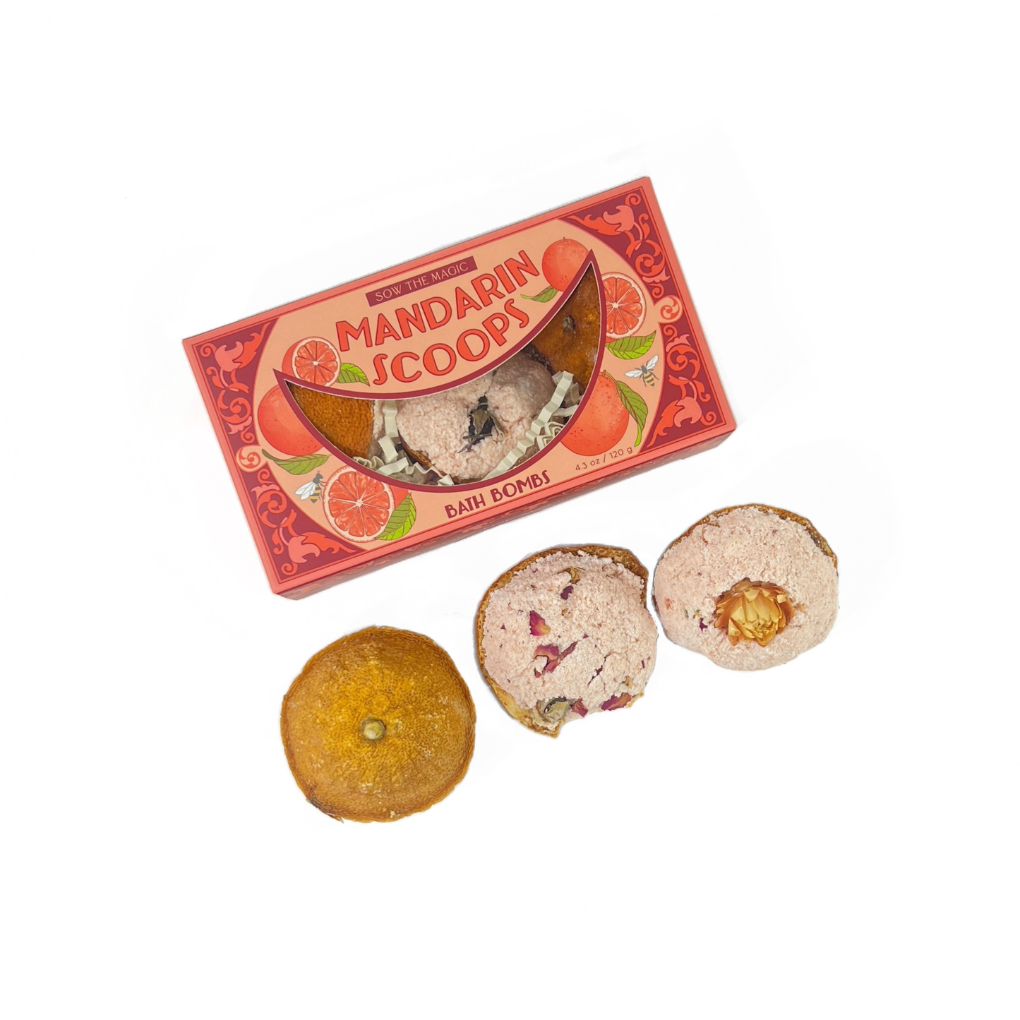 Mandarin Scoops Bath Bomb Gift Set made with Rose Botanicals