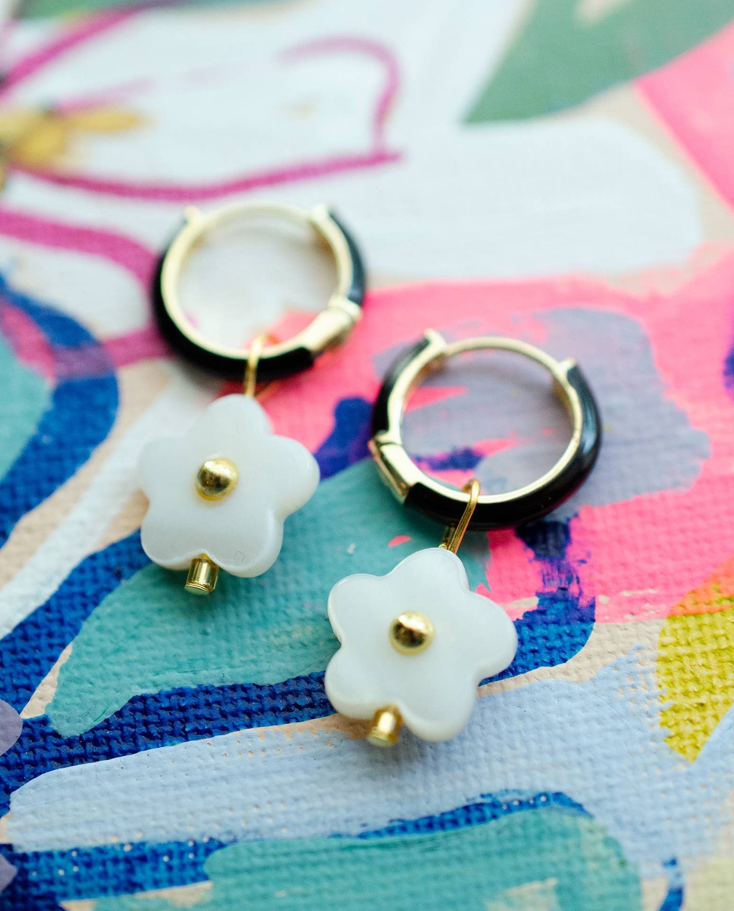 Flower Enamel Huggie Hoop Earrings