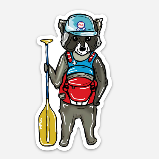 Paddleboarding Raccoon Sticker