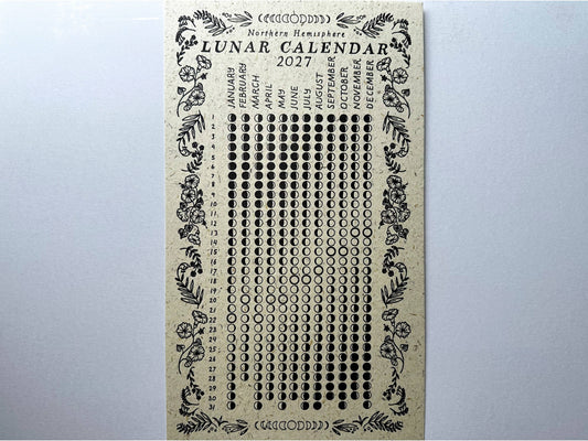 Lunar Calendar 2027, moon phases, hay paper, christmas gift