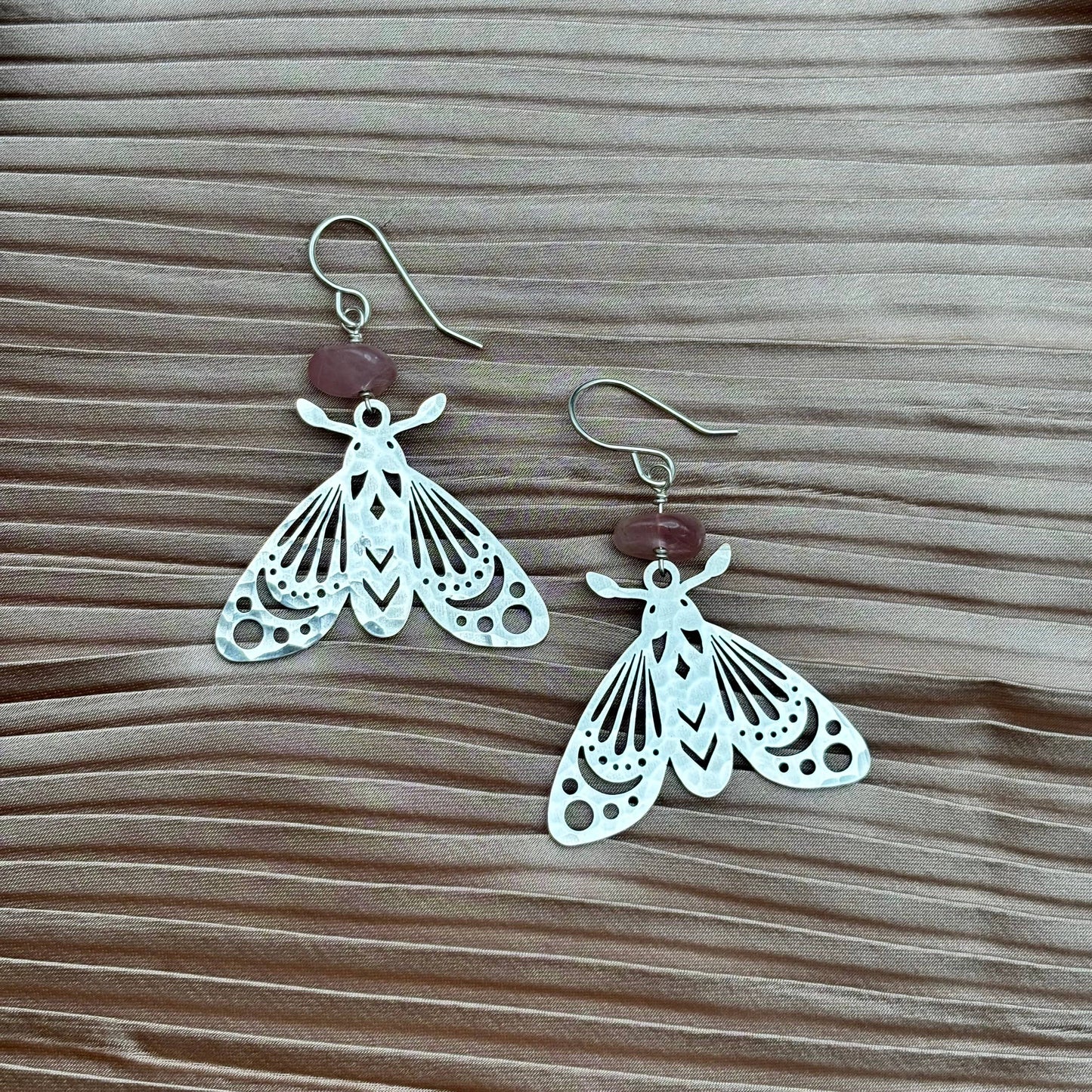 Handmade Anahata Earrings | Moth | Rose Quartz | Nature