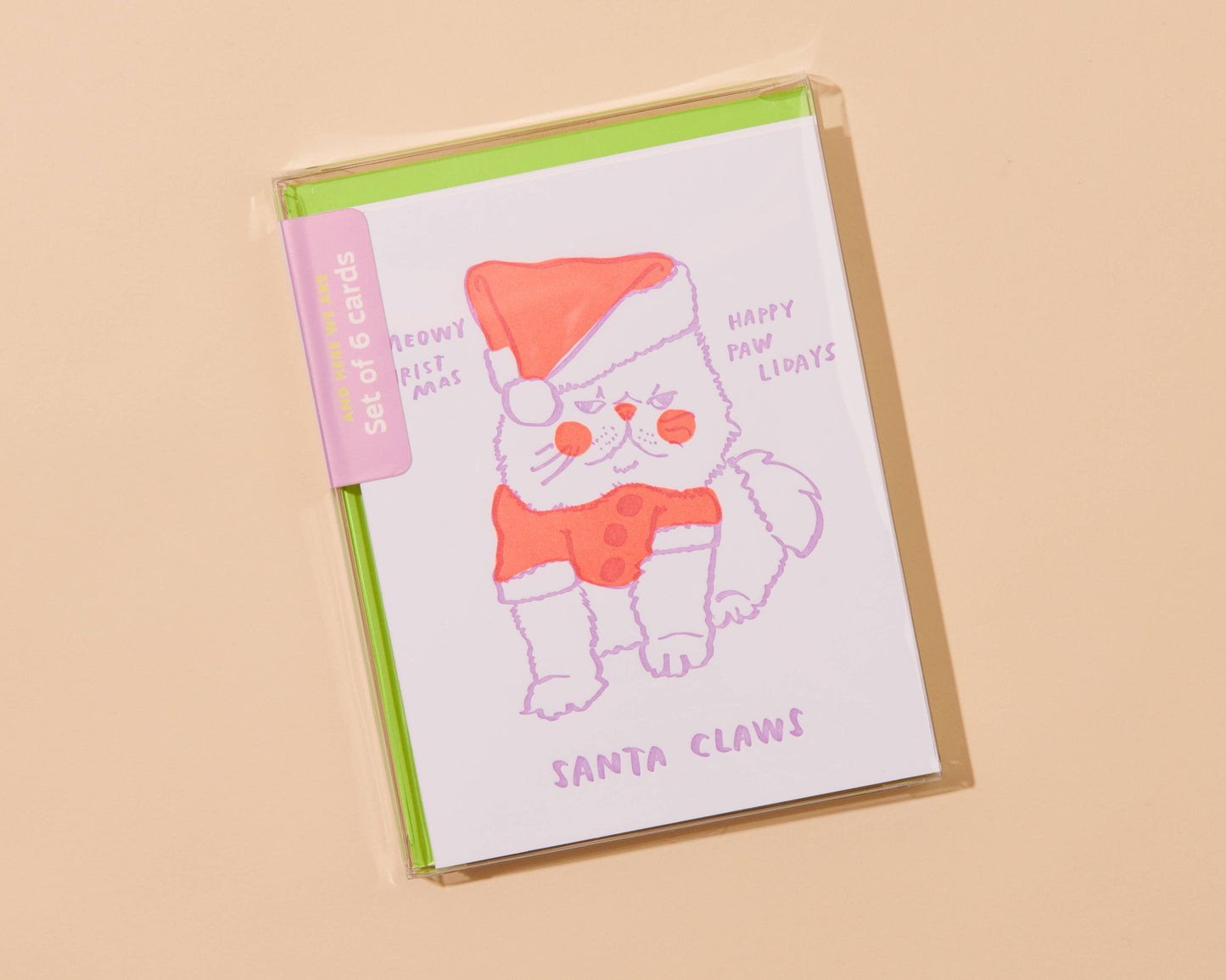 Santa Claws Christmas Cat Letterpress Greeting Card
