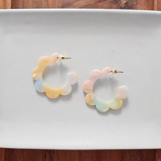 Flora Hoops - Pastel Rainbow // Flower, Earrings, Gift, Jewelry
