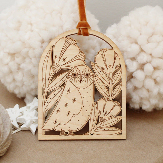 Wooden arch owl christmas holiday ornaments