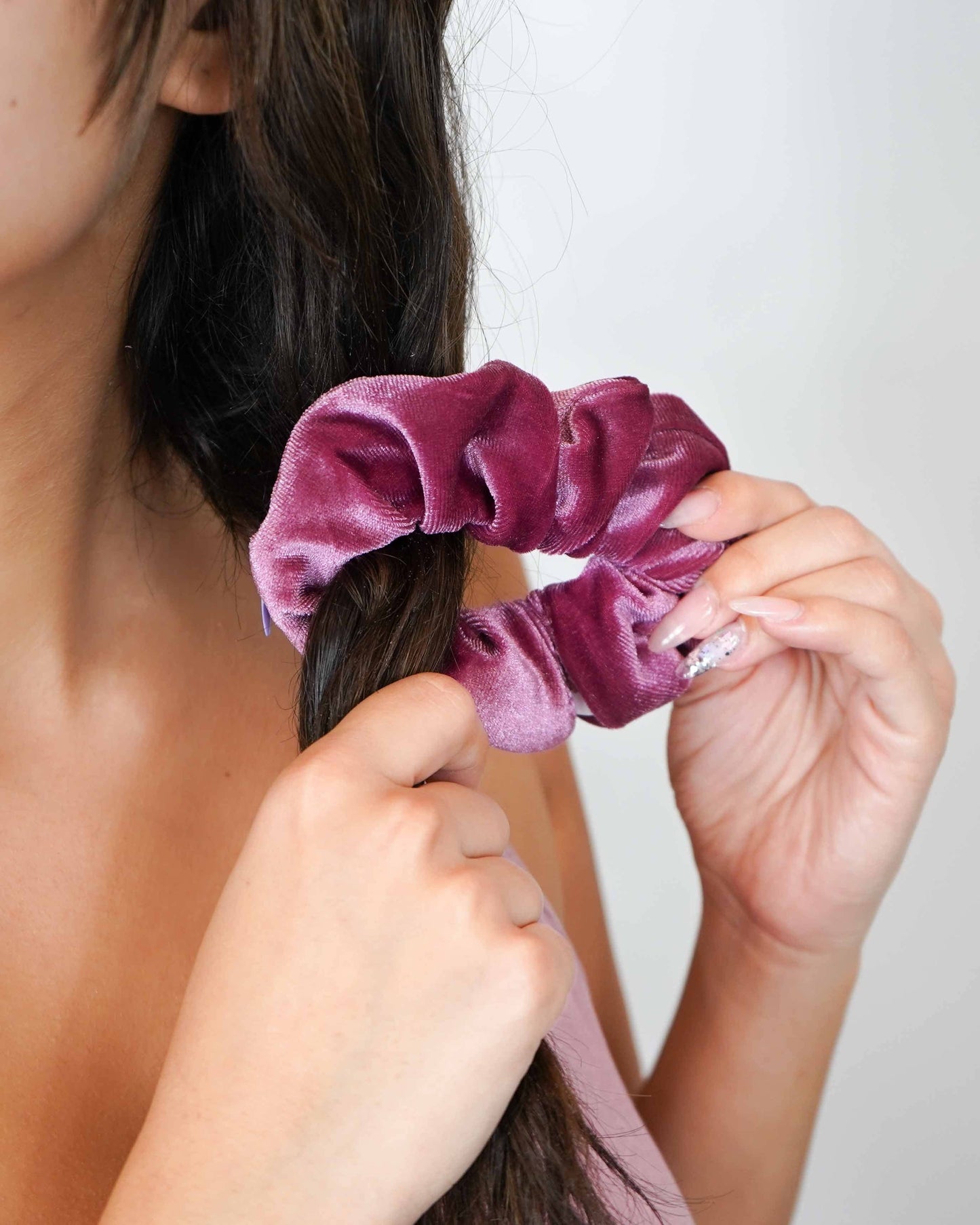 Velvet Deep Lavender Zipper Pocket Scrunchie