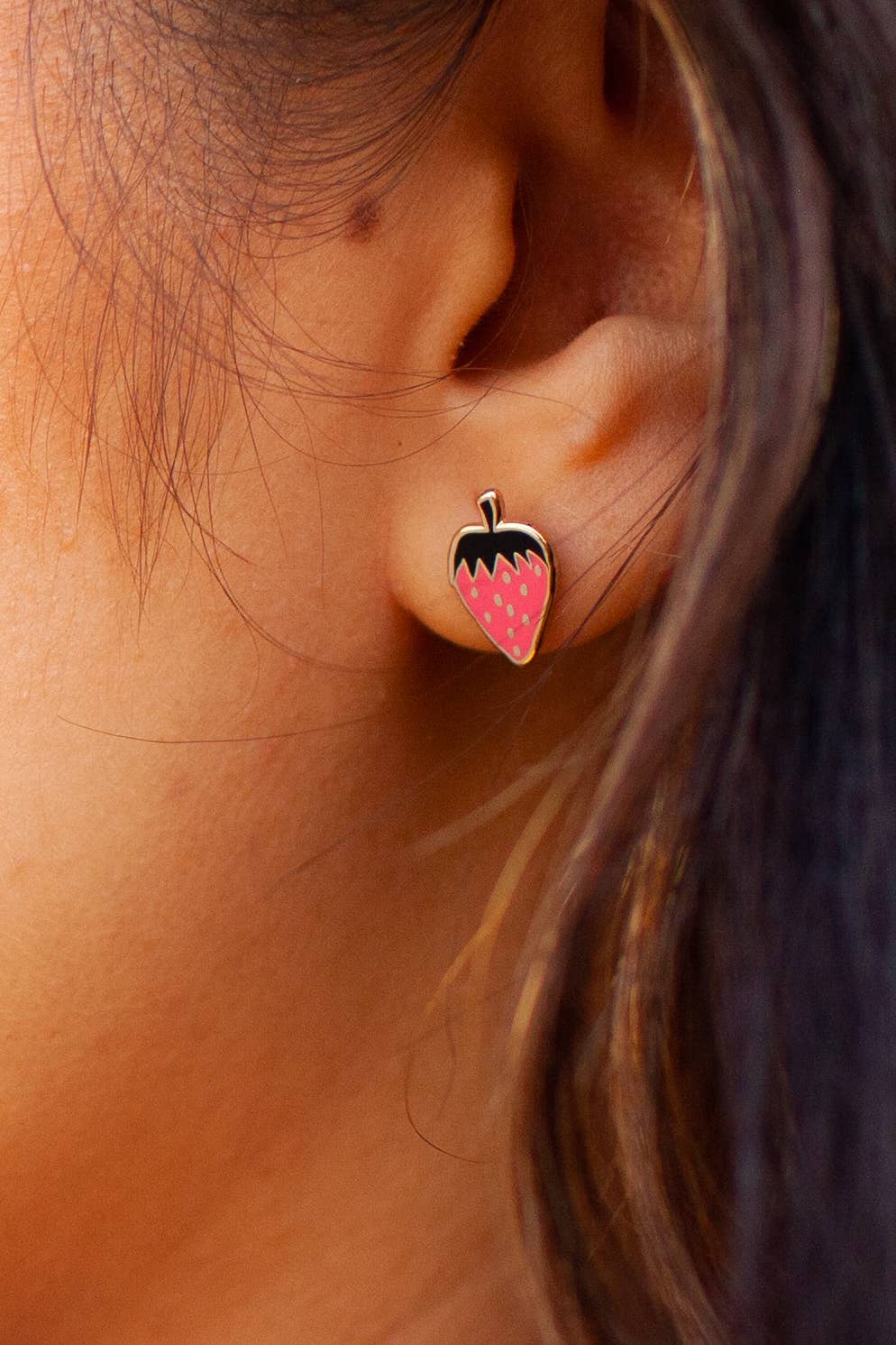 18k Gold Strawberry Enamel Earrings