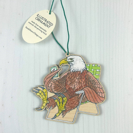 Bald Eagle Tailgate - 3.5" illustrated wooden tree ornament