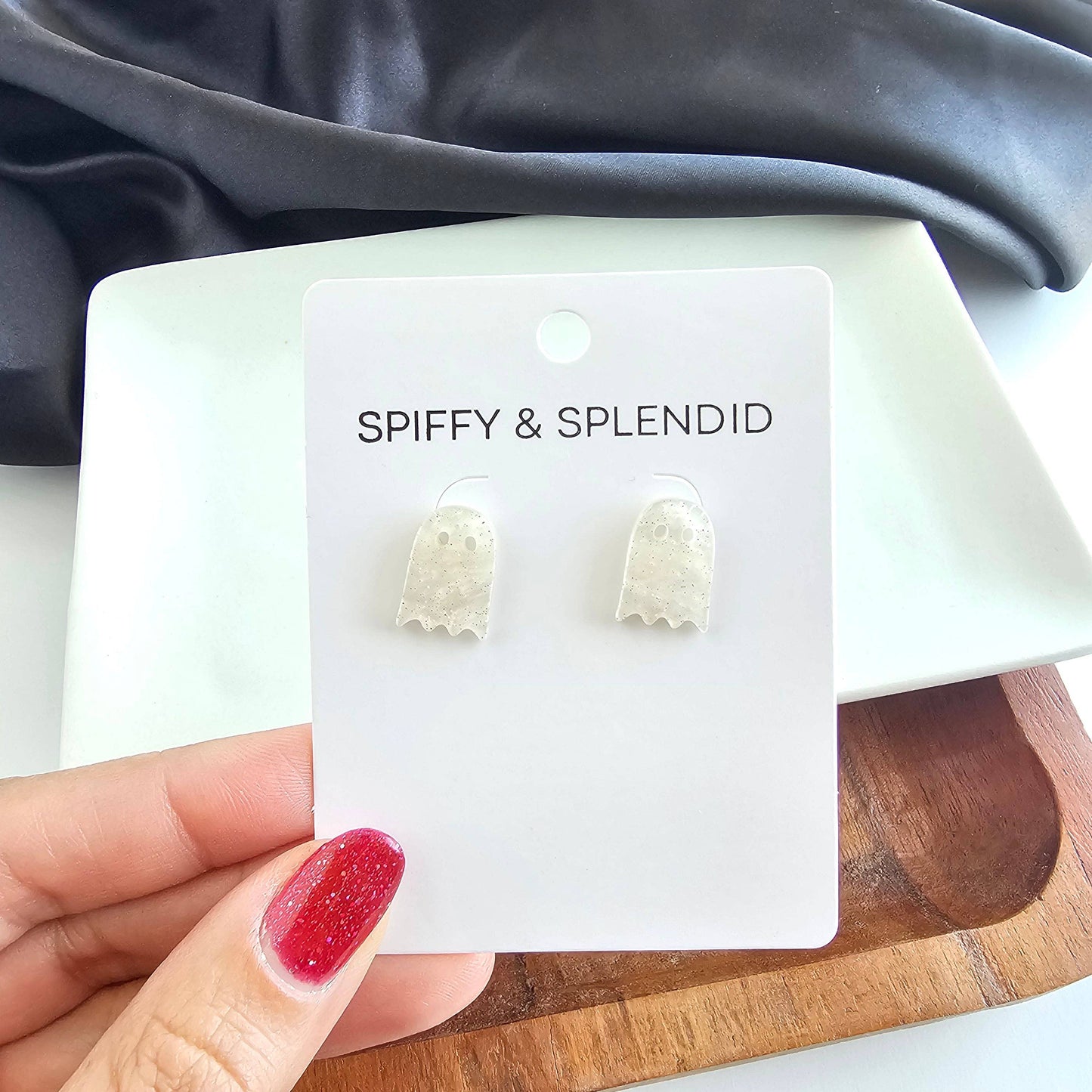 Mini Ghost Studs - White Shimmer // Jewelry, Halloween, Earrings