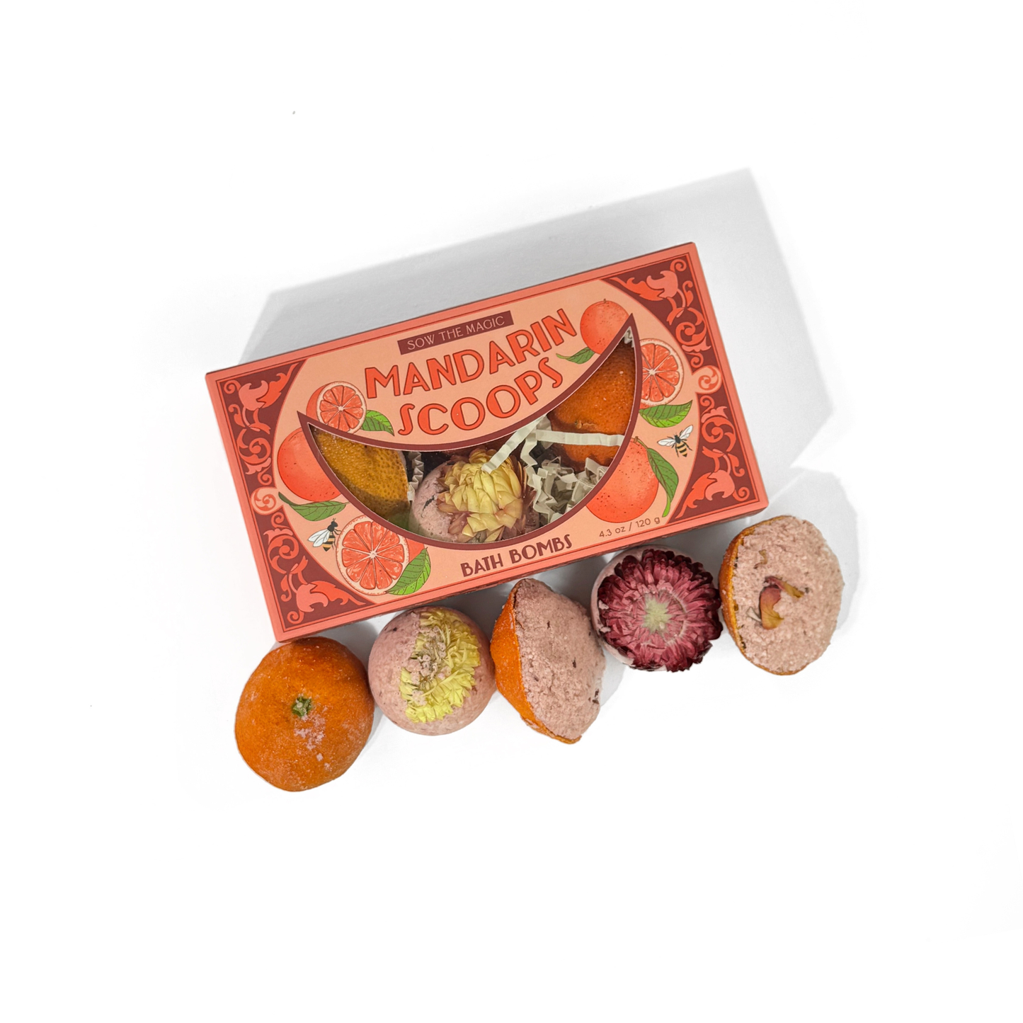 Mandarin Scoops Bath Bomb Gift Set made with Rose Botanicals
