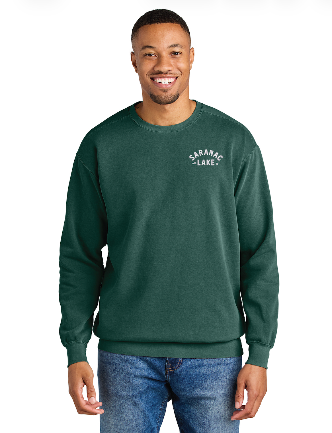 Saranac Lake Embroidered Crewneck - COMFORT COLORS Ring Spun Crewneck Sweatshirt Unisex