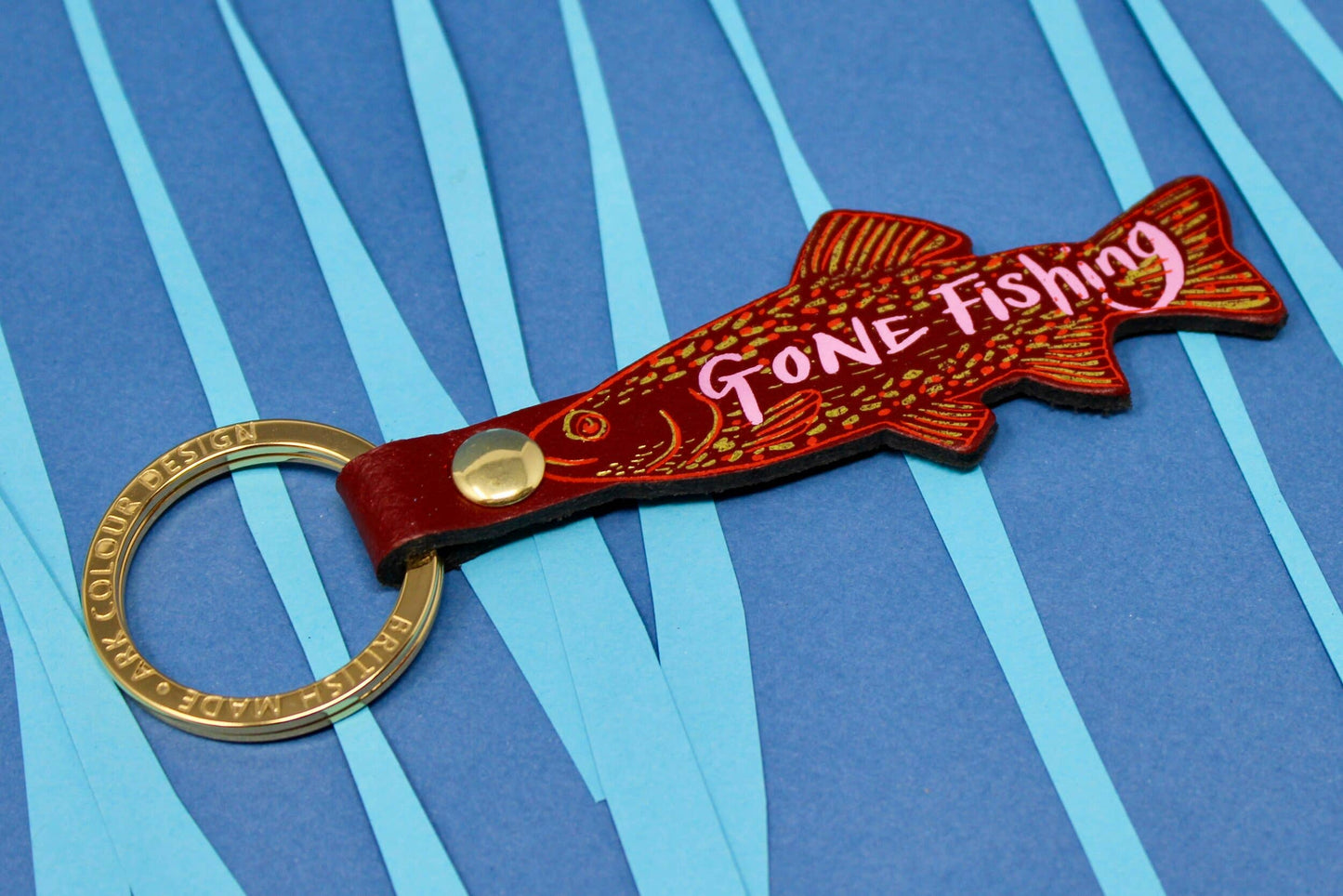 Gone Fishing Leather Key Fob
