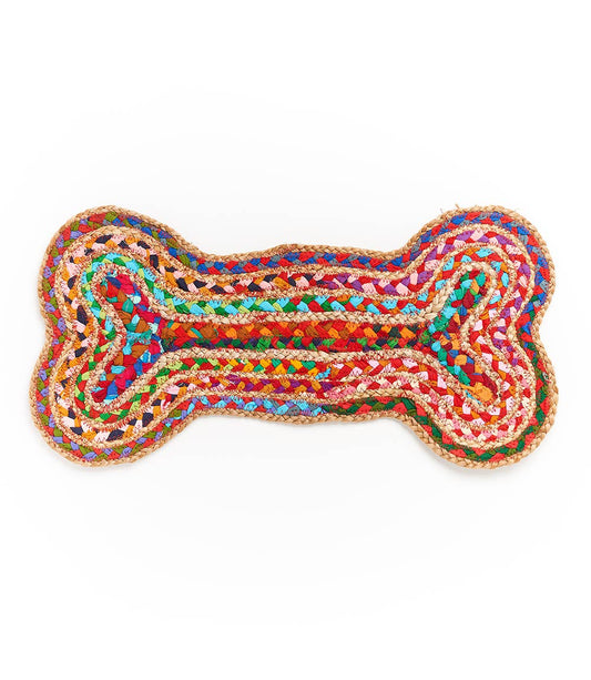 Chindi Rug Dog Bone Pet Food Mat - Hand Woven