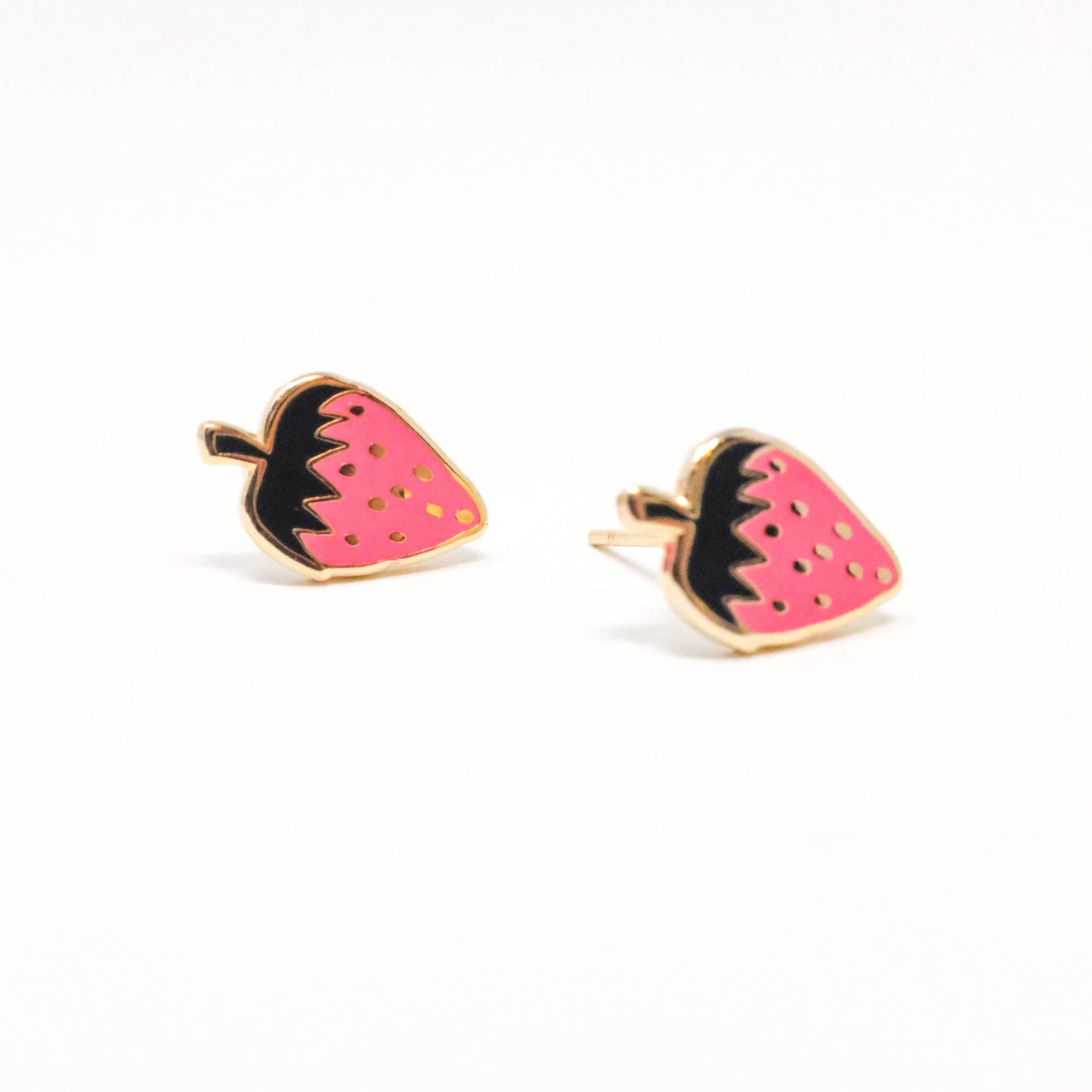 18k Gold Strawberry Enamel Earrings