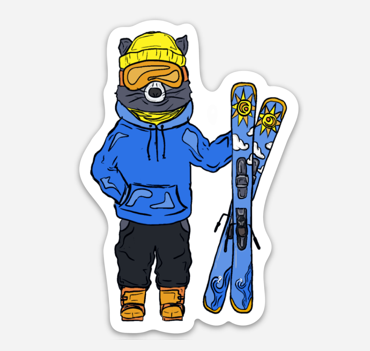 Skiing Raccoon Sticker