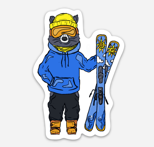 Skiing Raccoon Sticker