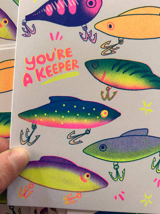 You're a Keeper (Fishing Lures) - Risograph Greeting Card