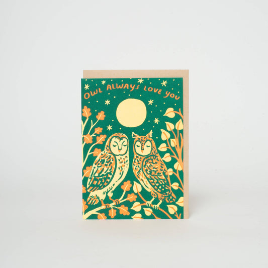 Owl Love Mini Letterpress Greeting Card by Phoebe Wahl